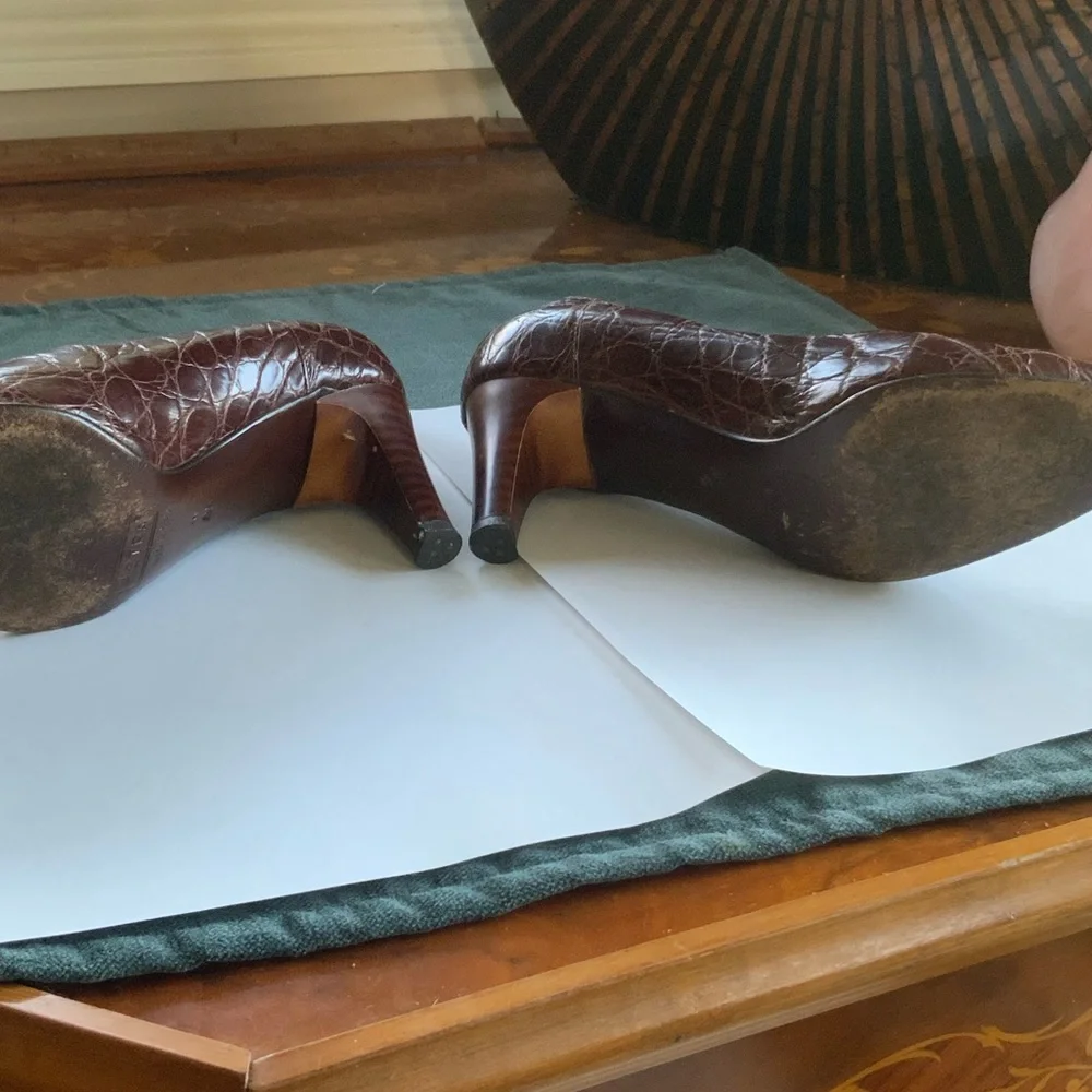 ‼️OFFERS Vintage Genuine Alligator Skin Heels Petra Italy 4.5 HTF Burgundy - Picture 16 of 16